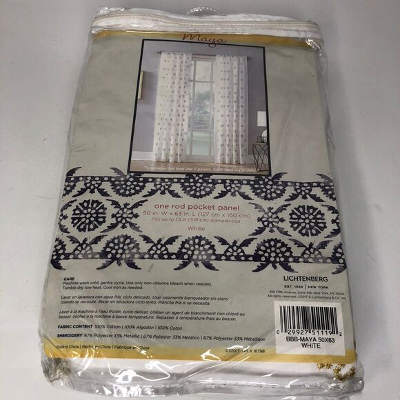 Maya Rod Pocket 63" Window Curtain Panel White Gold Floral Pattern 1 Panel - Picture 8 of 9